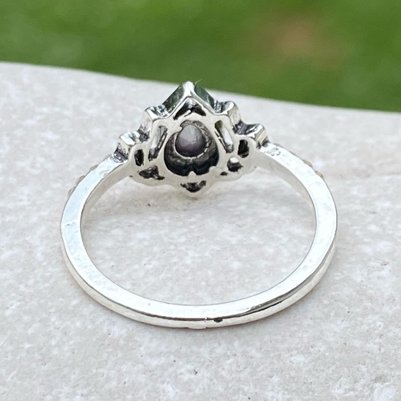 Lotus ring silver plated fuchsia pink zircon crystal accent sz 8 - Picture 5 of 12